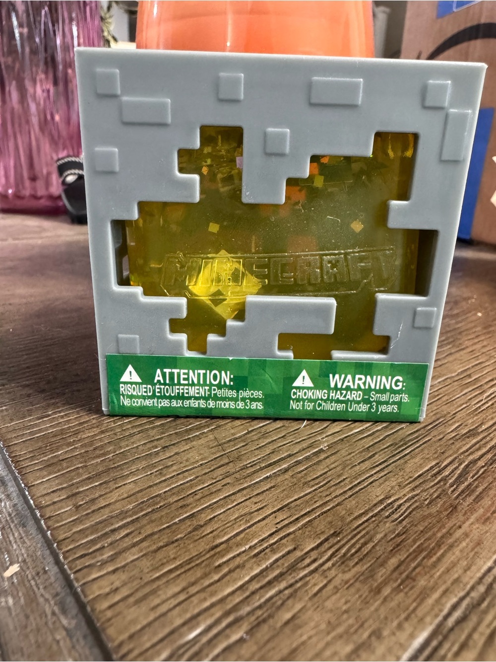 Minecraft Yellow Glitter Cube squishy toy, new